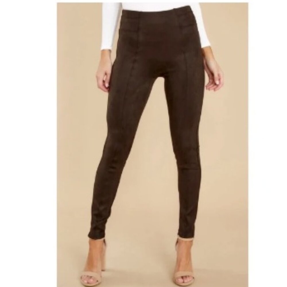 SPANX Faux Suede High Waisted Leggings, Chocolate Brown | Size Medium